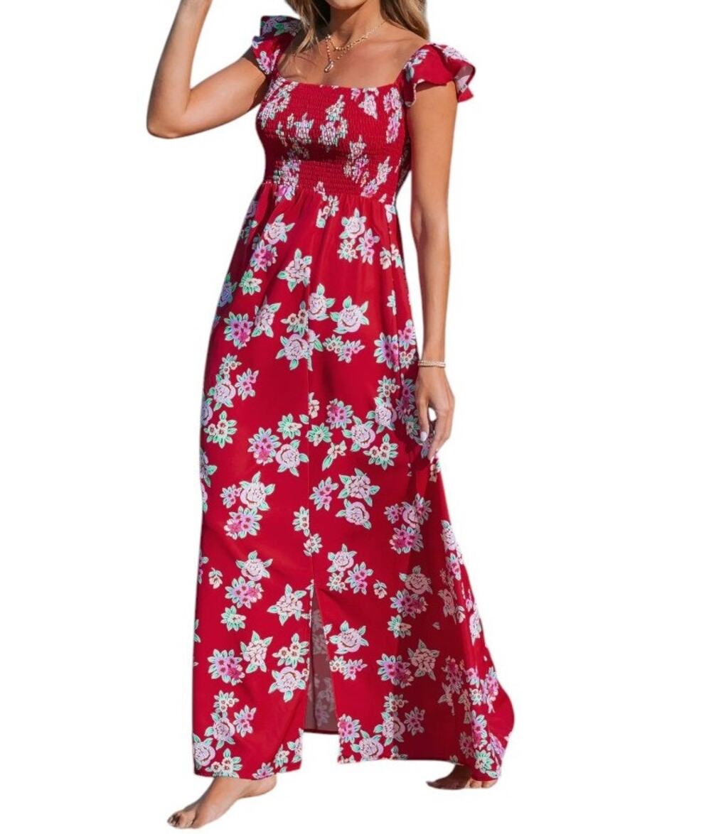 Cupshe Floral Off-Shoulder Flutter Sleeve Maxi Dress Size M